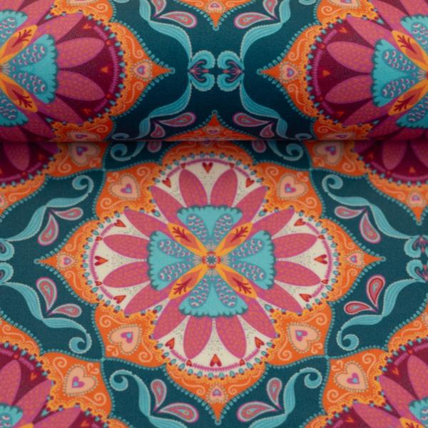 Dekodruck Boho Velvet Samt Blumen rund Petrol by Bienvenido von Swafing